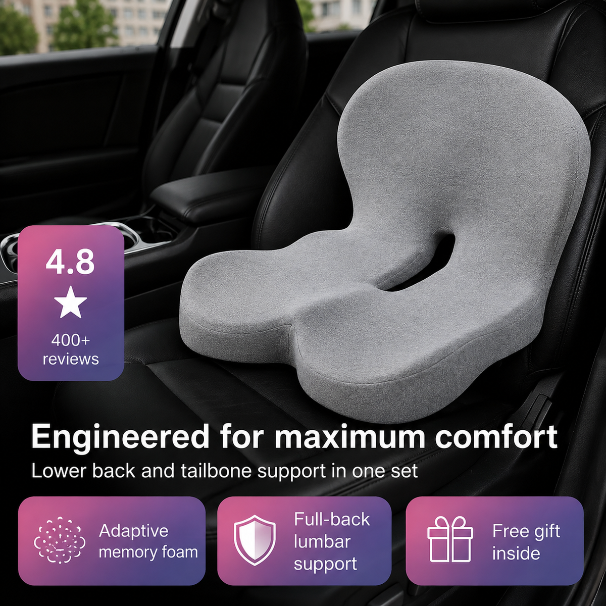 Sitt- och ryggstödskudde i memory foam