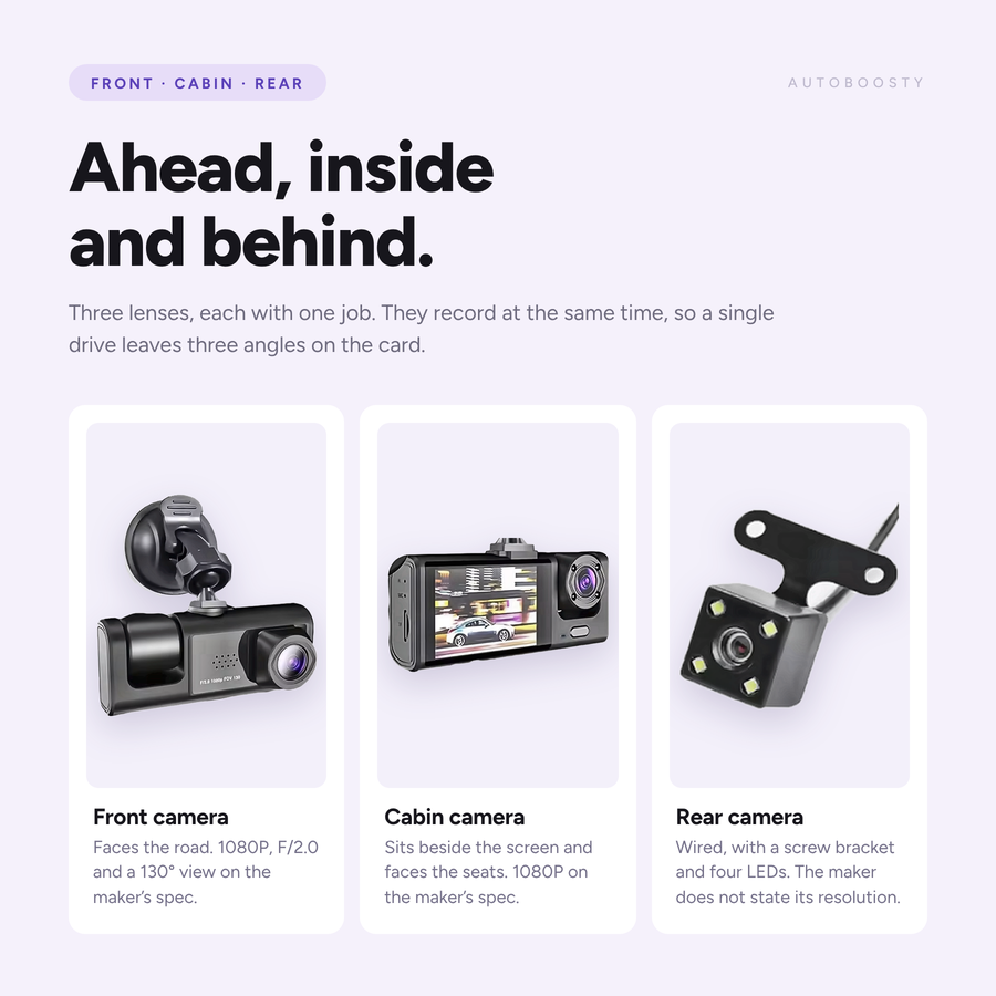 3-Channel Dash Cam - Front, Cabin and Rear