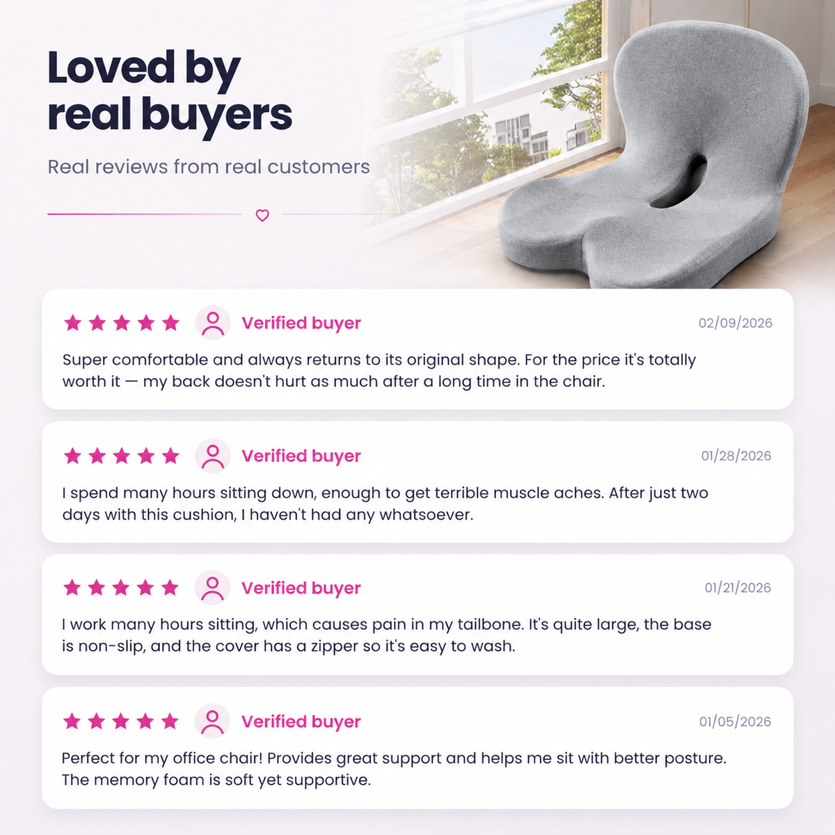 Sitt- och ryggstödskudde i memory foam