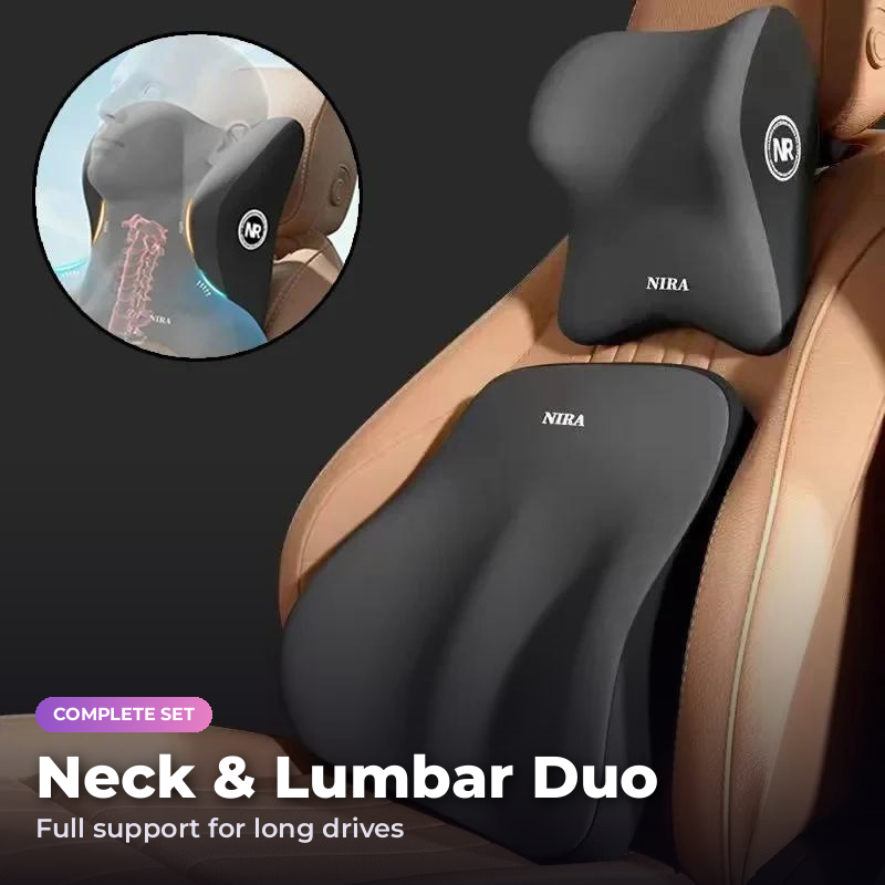 Ergonomiskt set med nack- och ryggkuddar för bil