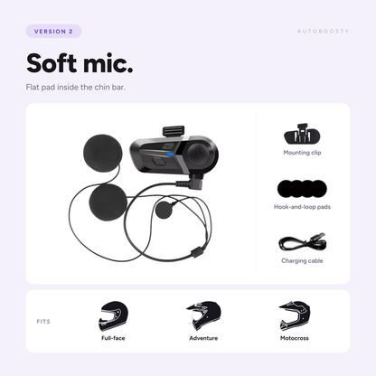 Bluetooth 5.3 Motorcycle Helmet Headset with Soft Mic